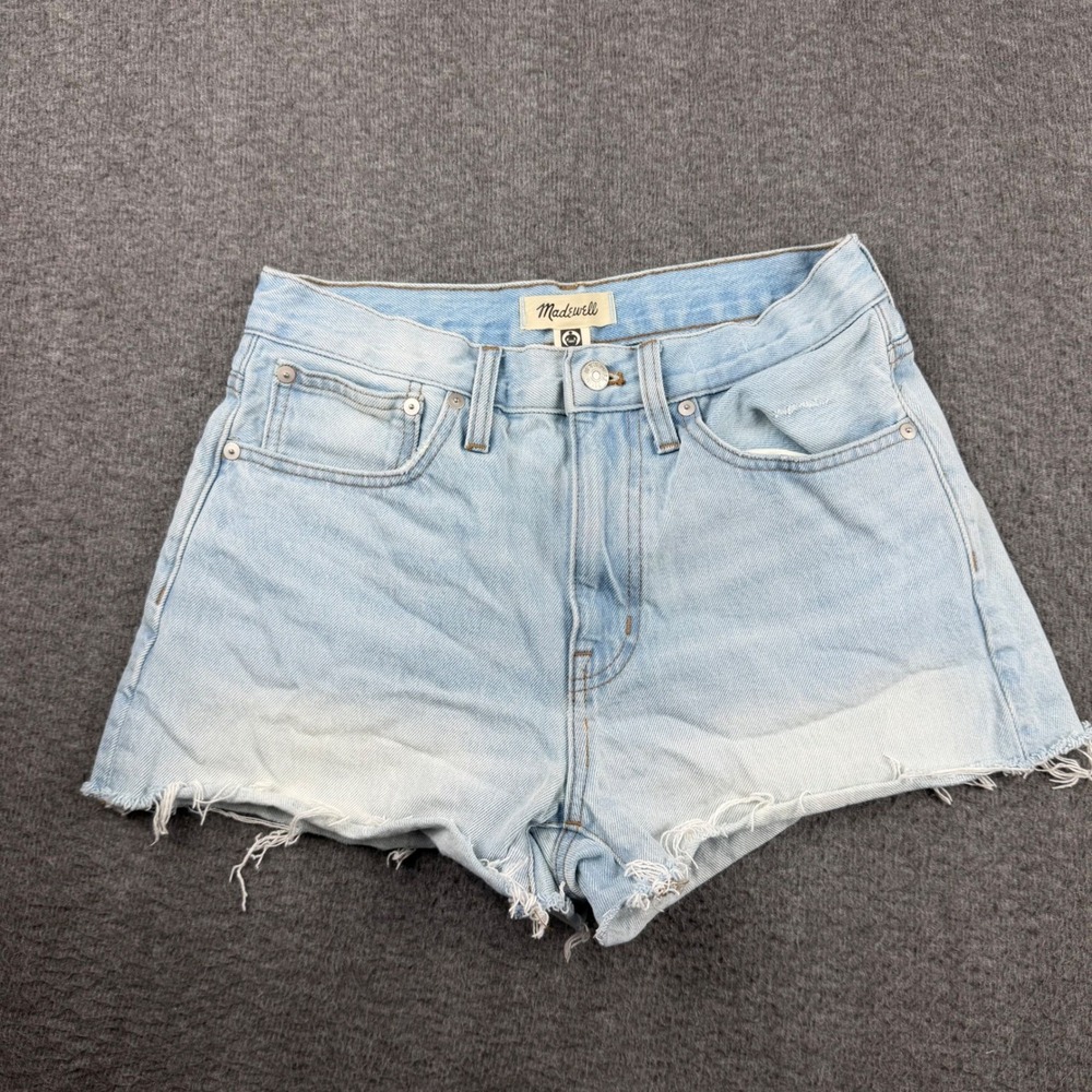 Madewell Relaxed Denim Shorts Light Wash Raw Hem High Rise Size 25 CKP460651074